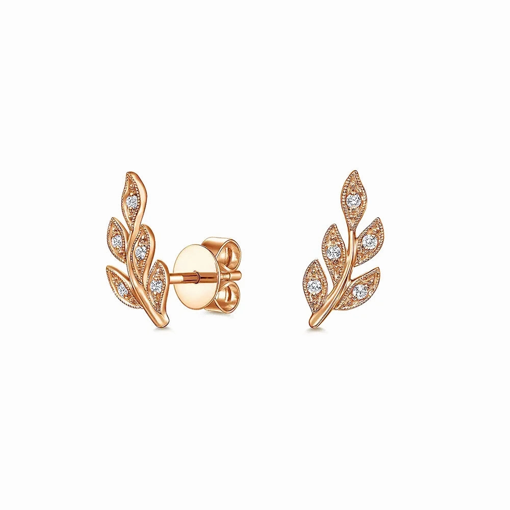 Couture Botanical Foliage Lab Grown Diamond Stud Earrings Minimal Fashion Sleek Accent