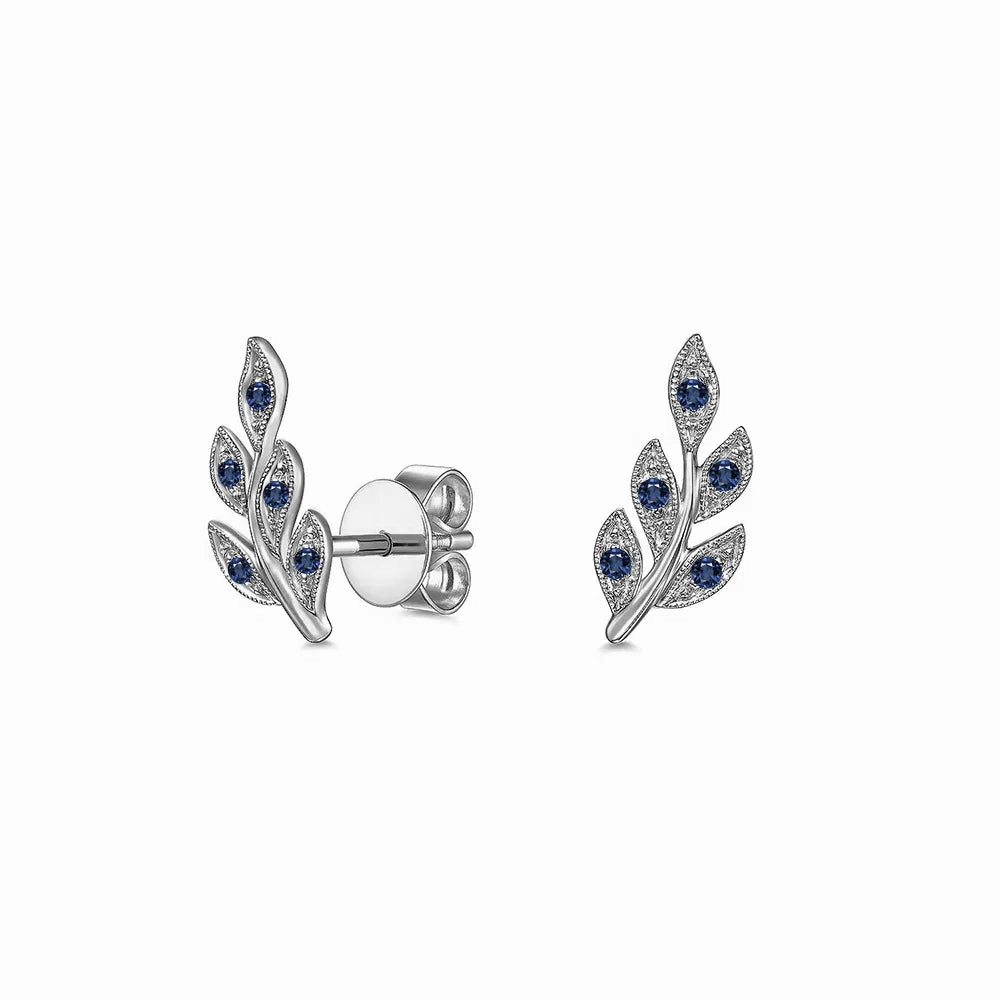 Chic Duo Luxury Set Couture Botanical Foliage Lab Grown Sapphire Stud Earrings