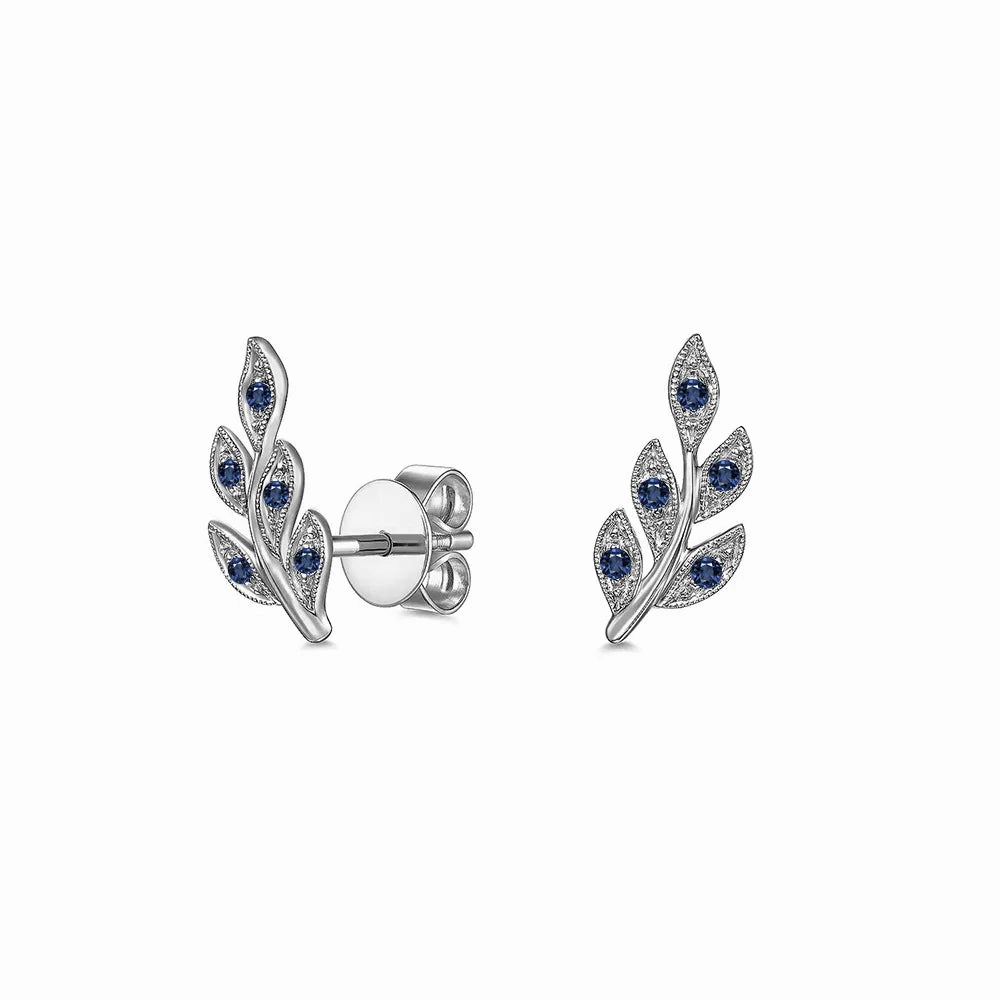 Crisp Lines Gift Moment Couture Botanical Foliage Lab Grown Sapphire Stud Earrings