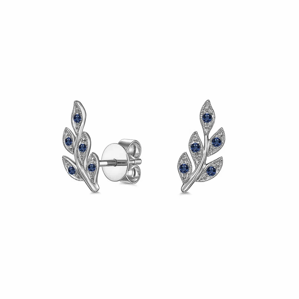 Shine In Light Artisan Made Couture Botanical Foliage Lab Grown Sapphire Stud Earrings