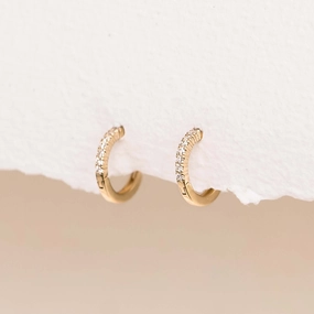 14k Yellow Gold Diamond Huggie Earrings - Susanna Luxe Look Delicate Style