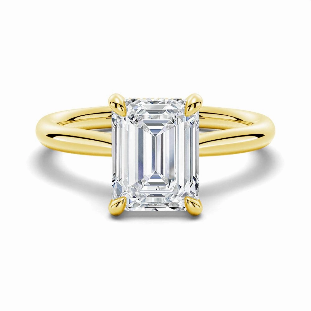 Opulent Sparkle Elegant Focus Emerald Cut Moissanite Engagement Ring With Hidden Halo