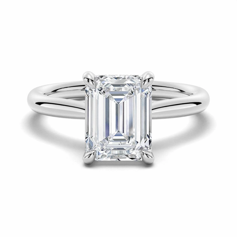 Shiny Gifts Layered Spark Emerald Cut Moissanite Engagement Ring With Hidden Halo