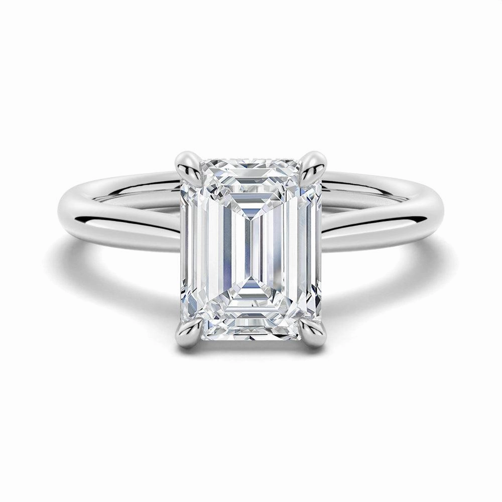 Exquisite detail Elegant Pair Emerald Cut Moissanite Engagement Ring With Hidden Halo