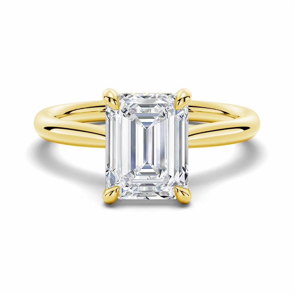 Fresh Design Emerald Cut Moissanite Engagement Ring With Hidden Halo