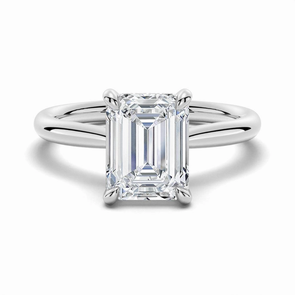Emerald Cut Moissanite Engagement Ring With Hidden Halo fashion charm Layered Fit