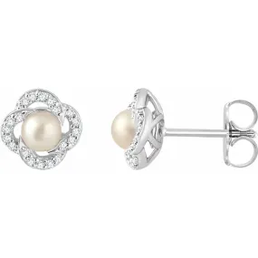 14K White Freshwater Cultured Pearl & 1/6 CTW Diamond Earrings Soft Accent