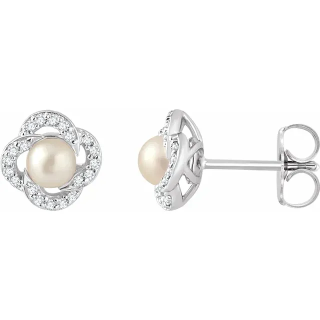 14K White Freshwater Cultured Pearl & 1/6 CTW Diamond Earrings Soft Accent