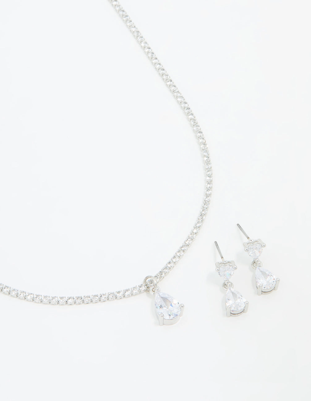 Silver Cubic Zirconia Drop Pear Necklace & Earrings Set Distinctive pieces