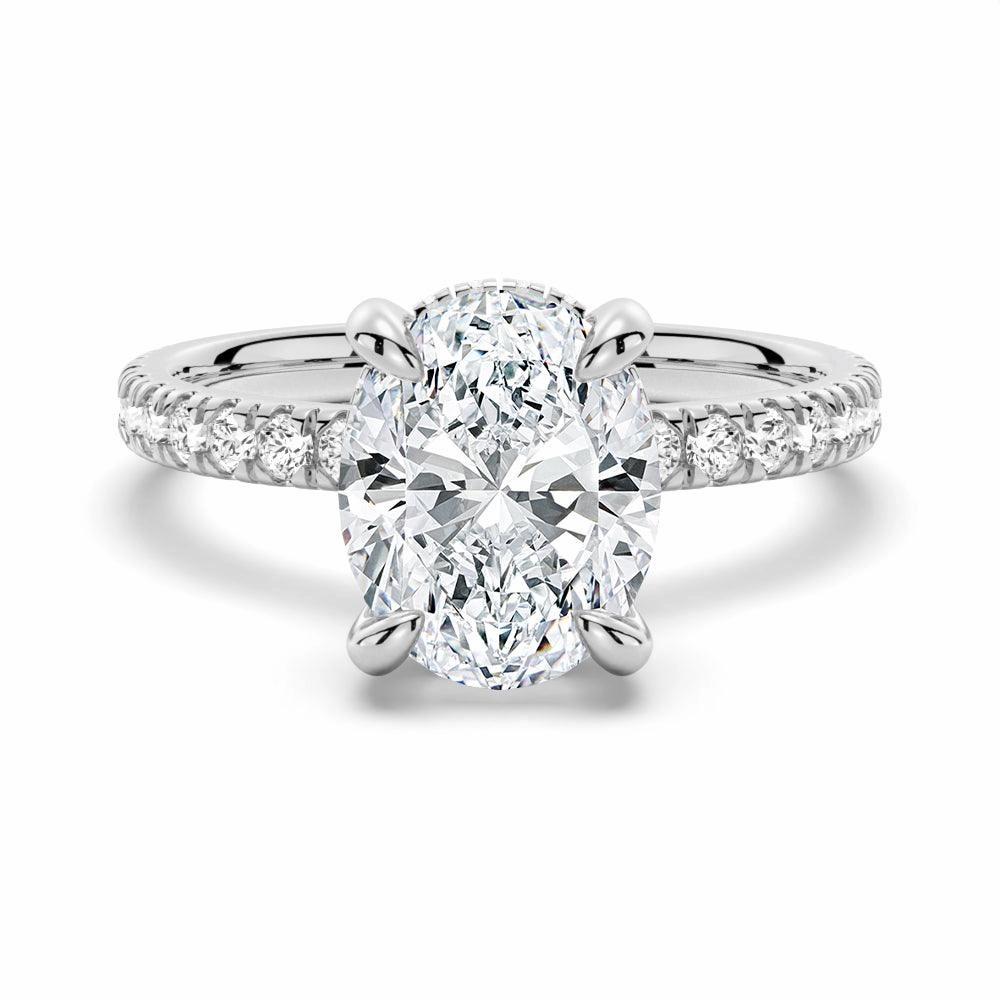 Micropav?? Oval Moissanite Engagement Ring With Hidden Halo Dazzling Detail