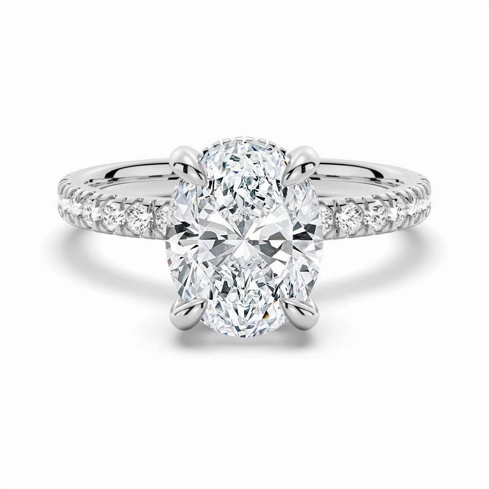 Micropav?? Oval Moissanite Engagement Ring With Hidden Halo Fresh Feature Glossy Accent
