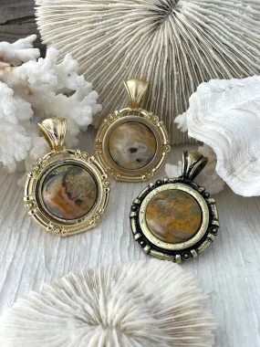 Delicate Style Perfect Style Crazy Lace Agate Stone Pendant with Bezel, Natural Stone Cabochon, comes in a variety of patterns,3 bezel colors, Natural Stone, Fast Ship.