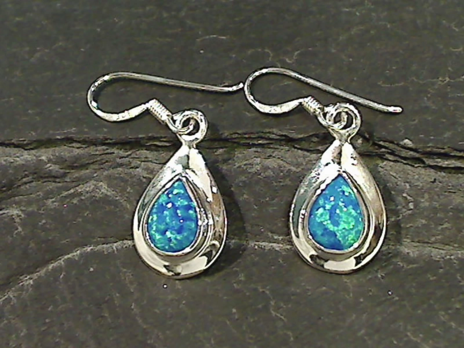 Star-Shaped Trinket Circular Trinket Created Opal, Sterling Silver Earrings