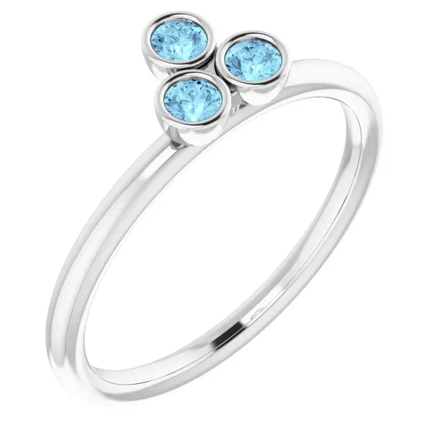 Artistic Gift Multicolor Design 14K White Aquamarine Stackable Ring