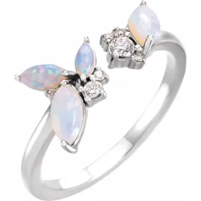 14K White Australian Opal & 1/10 CTW Diamond Negative Space Ring Gentle Design