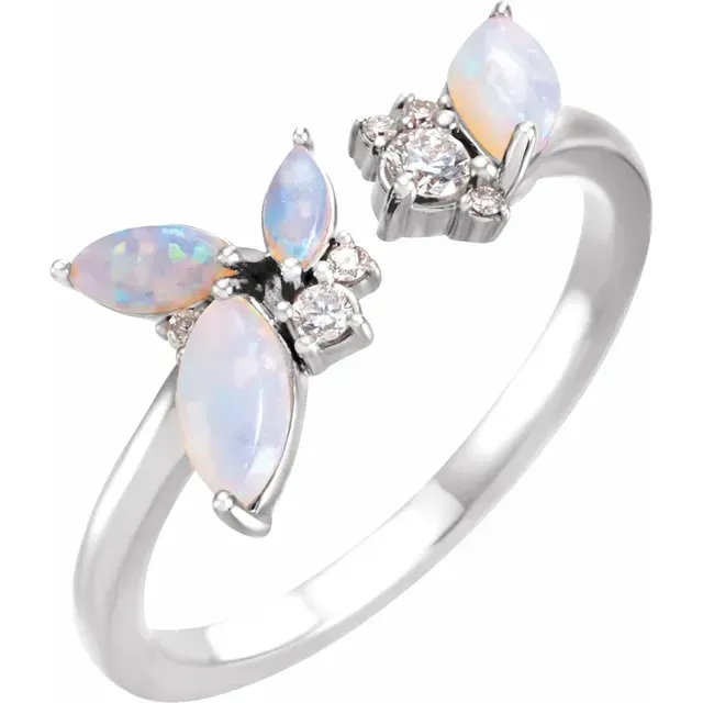 14K White Australian Opal & 1/10 CTW Diamond Negative Space Ring Gentle Design