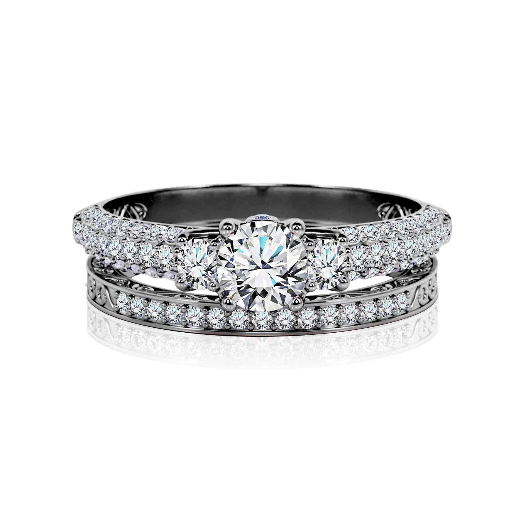 Fashion Jewelry Certified 1.30 Ct Round  Lab Diamond  Three Stones  Bridal Set