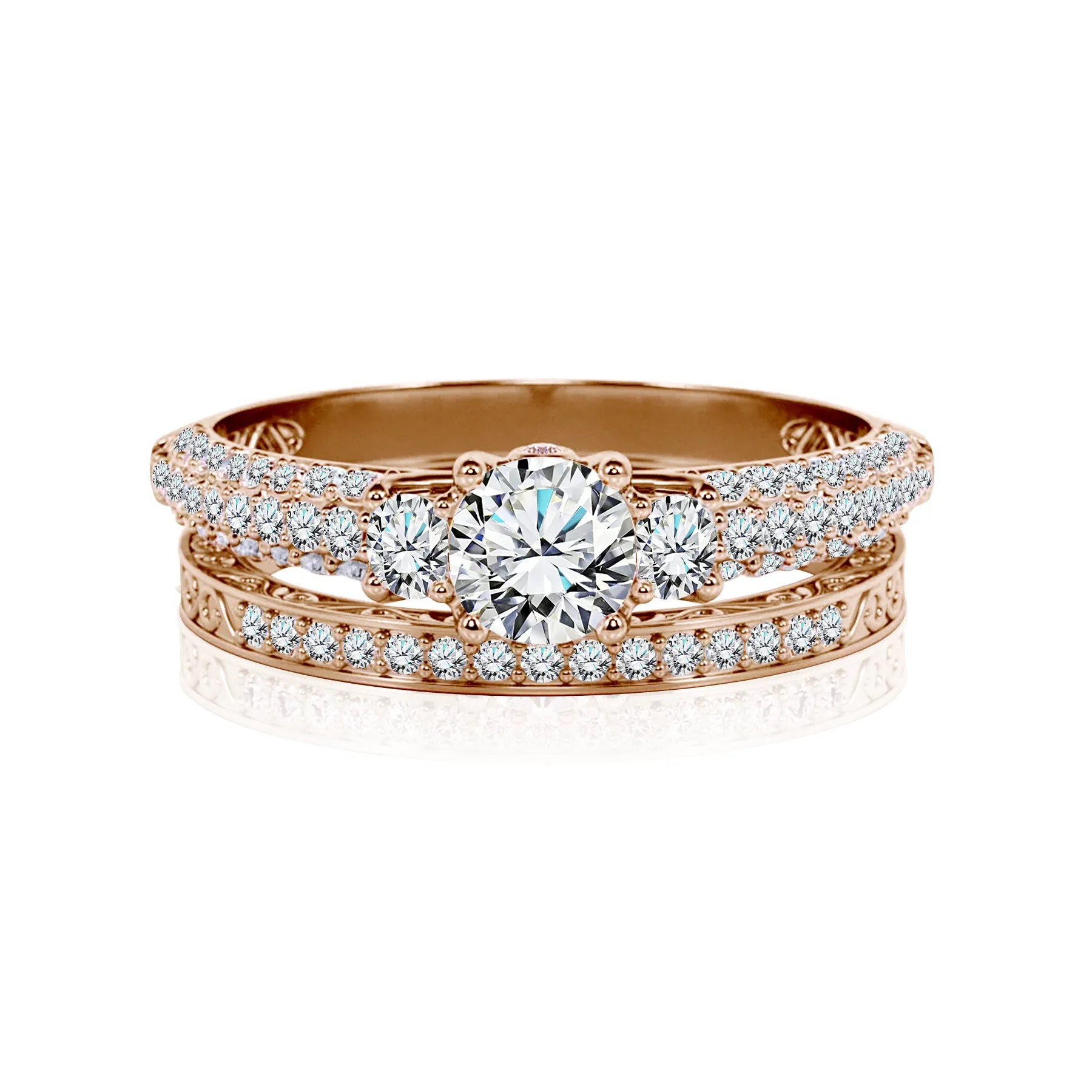 Delicate Touch Certified 1.30 Ct Round  Lab Diamond  Three Stones  Bridal Set