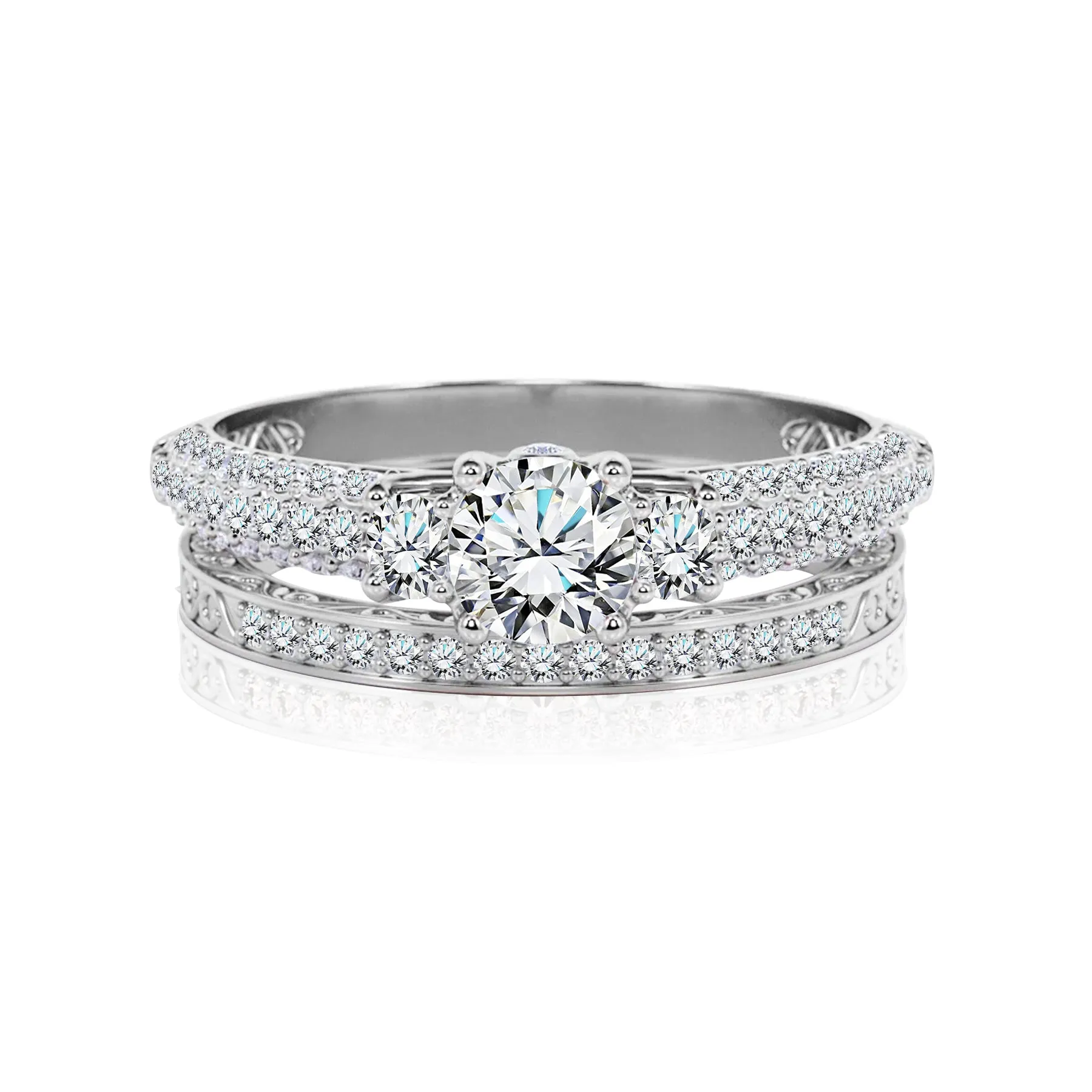 date night look Certified 1.30 Ct Round  Lab Diamond  Three Stones  Bridal Set