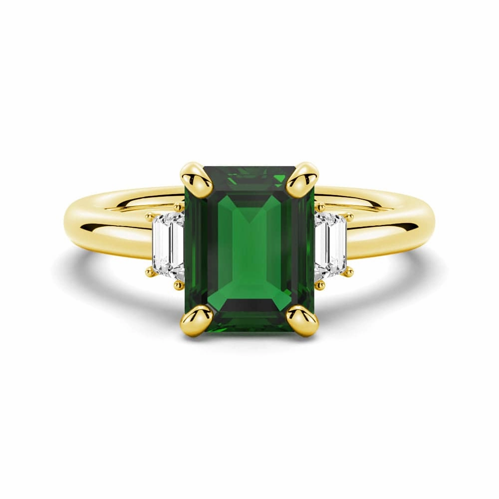 Emerald Cut Emerald and White Sapphire Three Stone Ring Polished Finish New Arrival