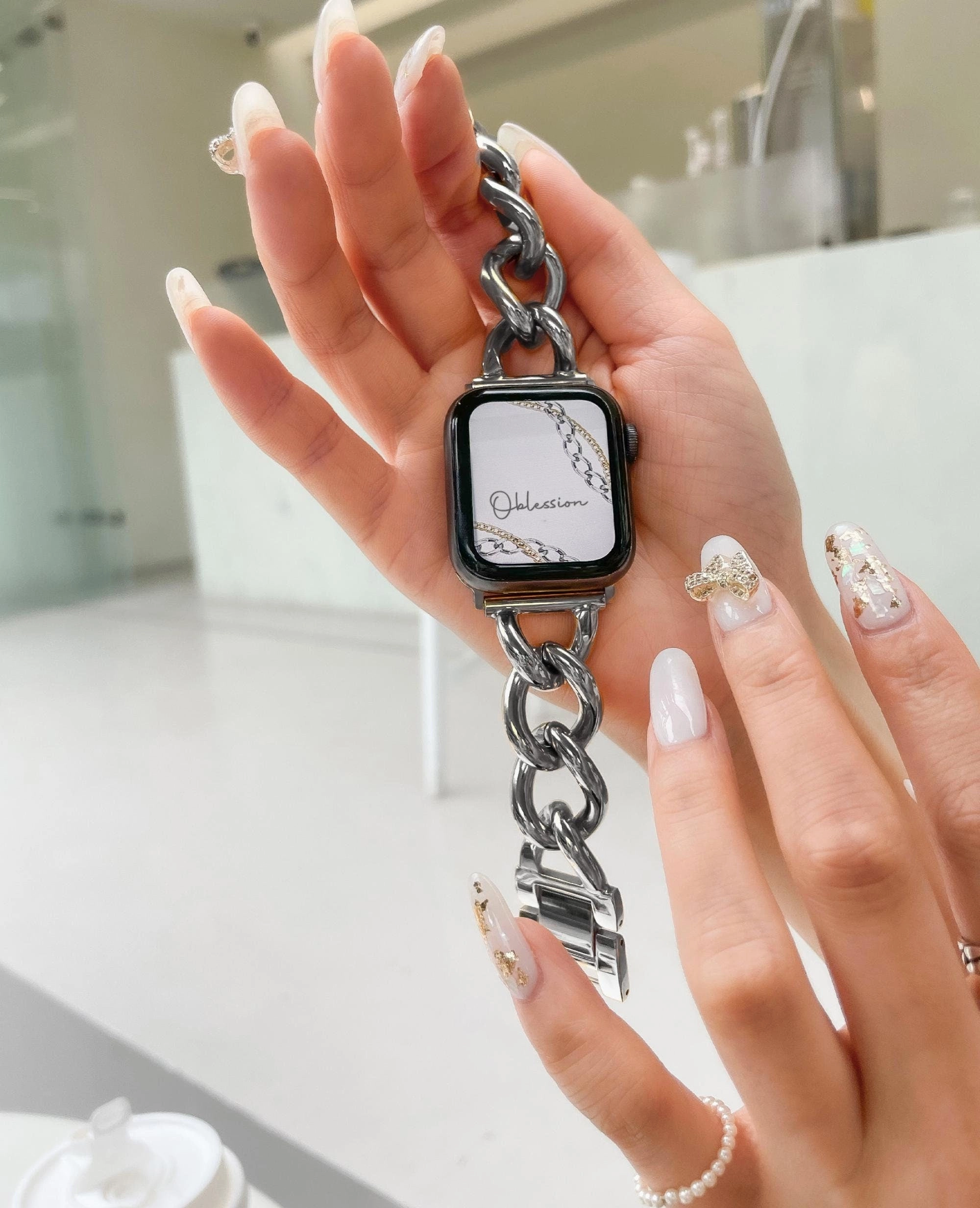 Elegant Pair Soft Accent Chunky Gold Cuban Link iWatch Strap