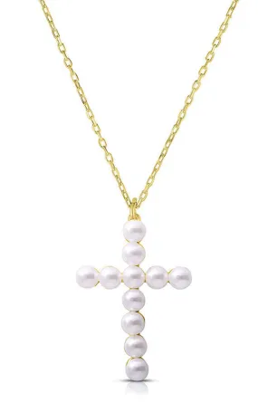 Modern Accessories Cross Pearl Pendant Necklace