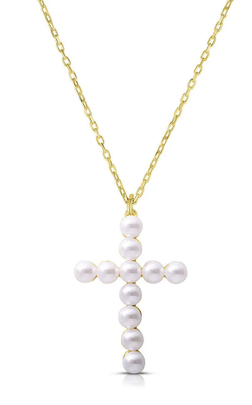 Modern Accessories Cross Pearl Pendant Necklace