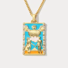 Winter Accent Eye Catching The Lovers Tarot  Card Necklace
