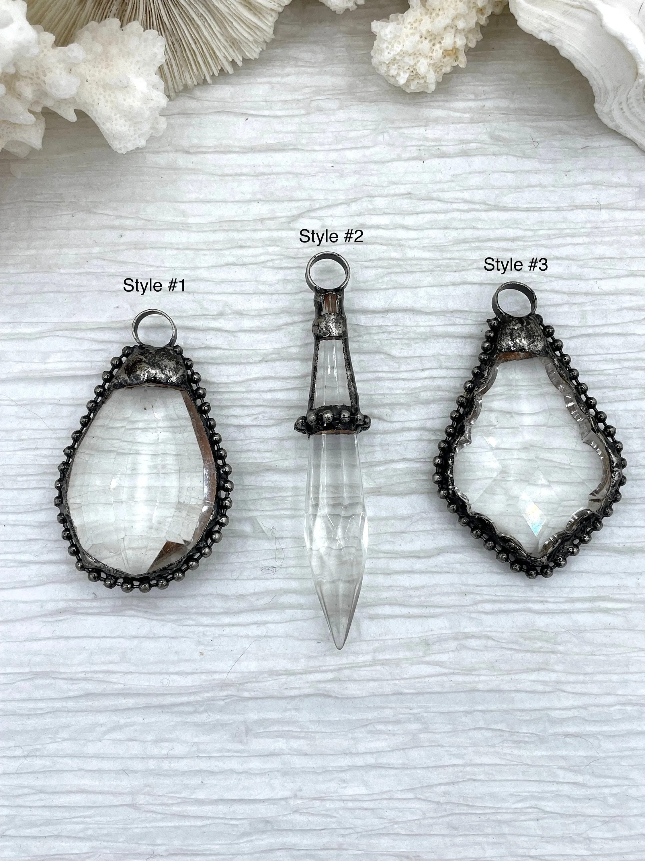 Crystal Burnished Silver Soldered Pendants and charms. Textured Burnished Silver Soldered Crystals, 3 Styles to choose from. Fast Shipping Office Wear Item