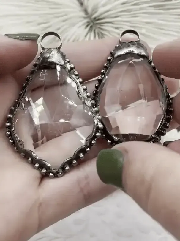 Crystal Burnished Silver Soldered Pendants and charms. Textured Burnished Silver Soldered Crystals, 3 Styles to choose from. Fast Shipping Intricate Work