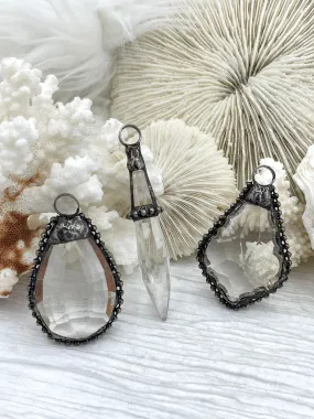 Crystal Burnished Silver Soldered Pendants and charms. Textured Burnished Silver Soldered Crystals, 3 Styles to choose from. Fast Shipping Evening Item