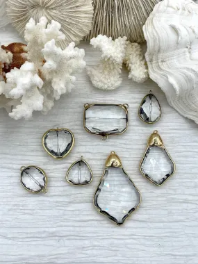 Crystal Gold Soldered Pendants and charms. Heart, Teardrop, Drop, Oval connector, Three Way Connector, Soldered Charms 7 Styles Fast Ship Handcrafted Touch Budget-Friendly Design