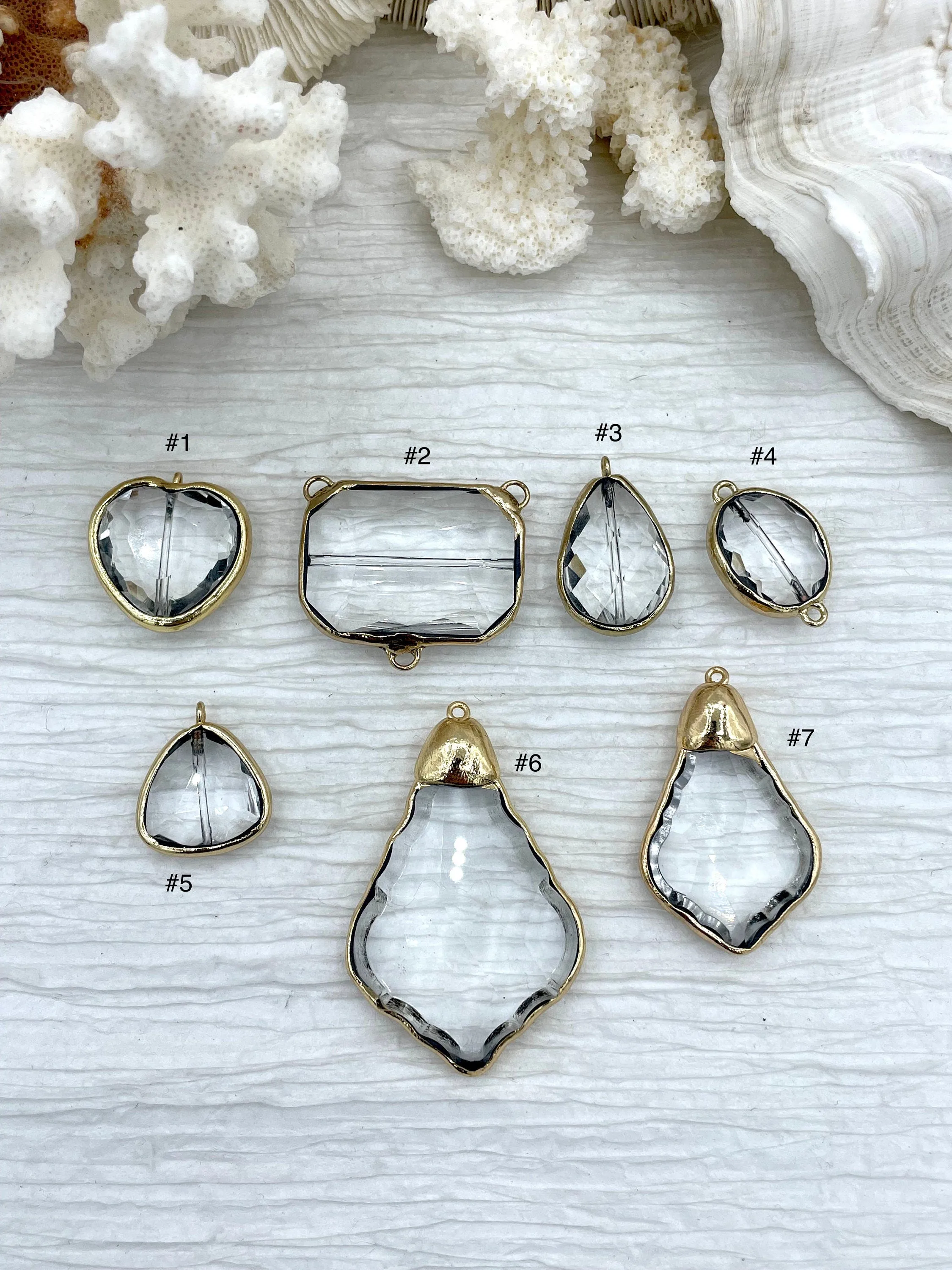 Crystal Gold Soldered Pendants and charms. Heart, Teardrop, Drop, Oval connector, Three Way Connector, Soldered Charms 7 Styles Fast Ship Showing Accessory Effortless Gift