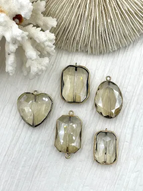 Crystal Gold Soldered Pendants and charms. Rectangle, Teardrop, Heart, Rectangular connector , 4 Styles to choose from. Fast Shipping Everyday Accessory Stylish Jewelry