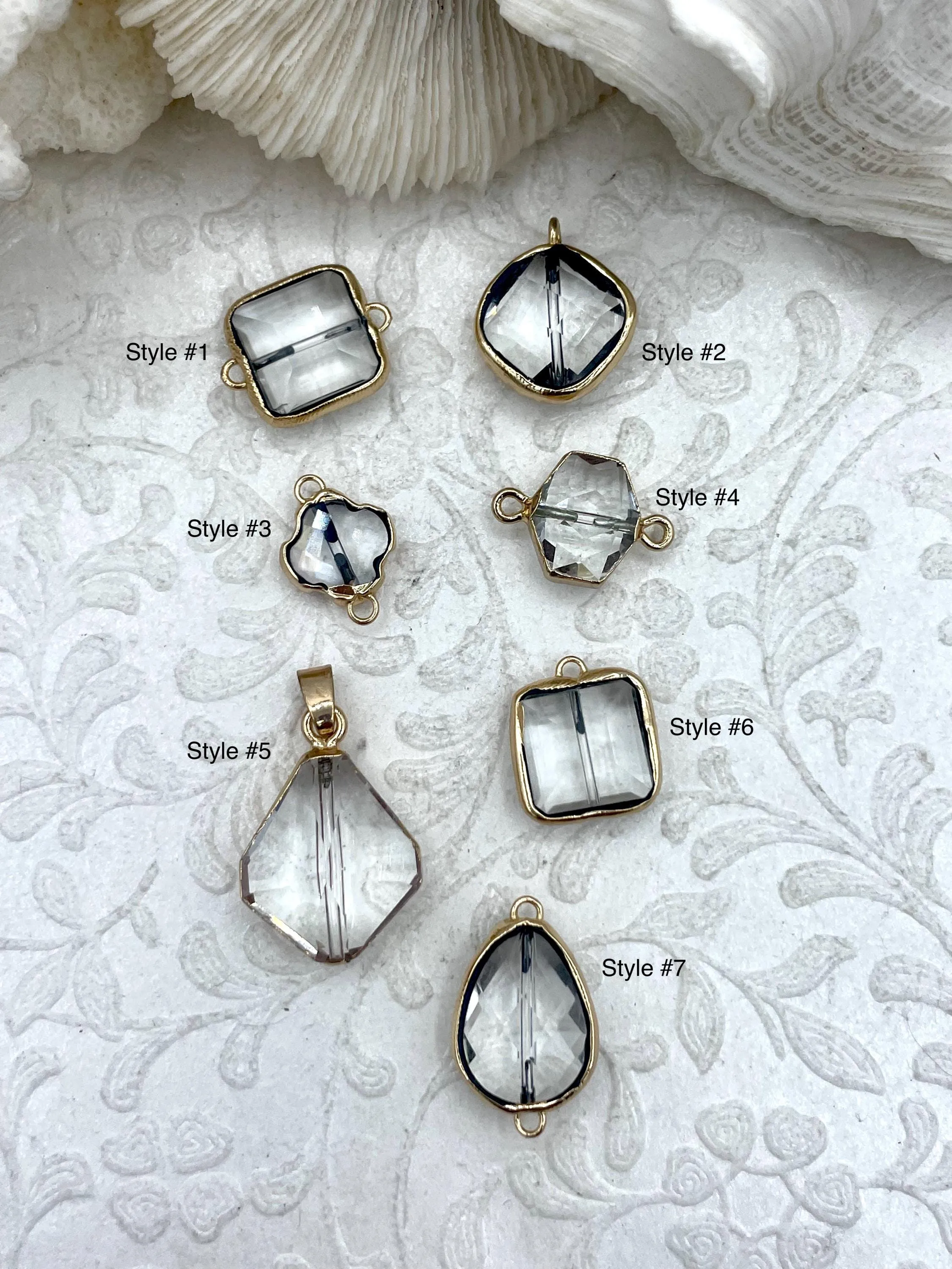 Crystal Gold Soldered Pendants and charms. Square, Teardrop, Drop, Square connector , 7 Styles to choose from. Fast Shipping Anniversary Gift Multicolor Accessory