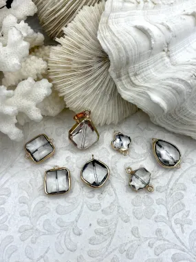 Crystal Gold Soldered Pendants and charms. Square, Teardrop, Drop, Square connector , 7 Styles to choose from. Fast Shipping Lively Charm