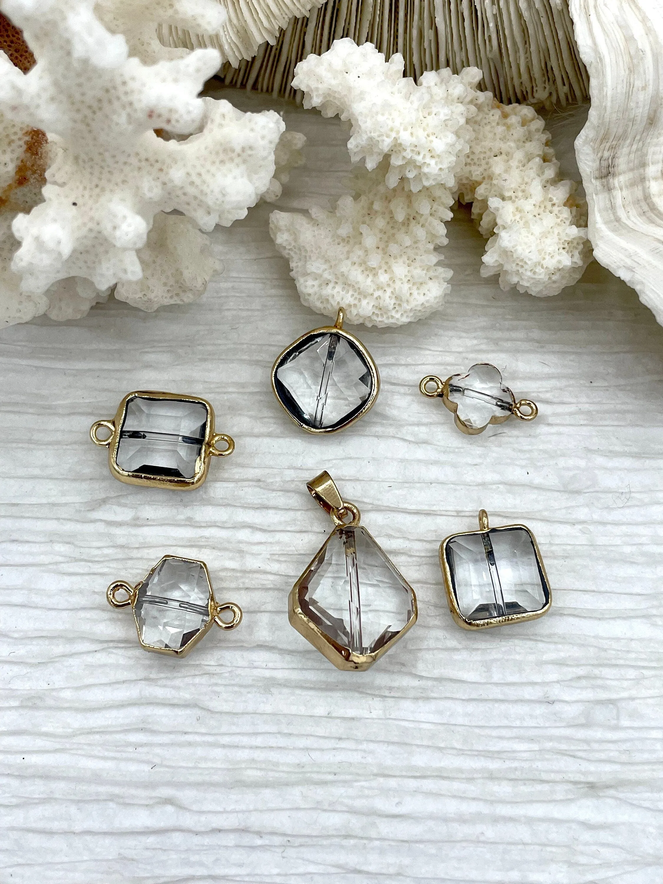 Crystal Gold Soldered Pendants and charms. Square, Teardrop, Drop, Square connector , 7 Styles to choose from. Fast Shipping Urban Lifestyle