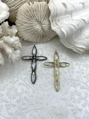 Crystal Gunmetal and Gold Soldered Pendants and charms. Cross Shape Crystal, 2 styles, 71mm x 46mm x 8mm, 3.3mm Bale ID, Fast Shipping Artistic Edge