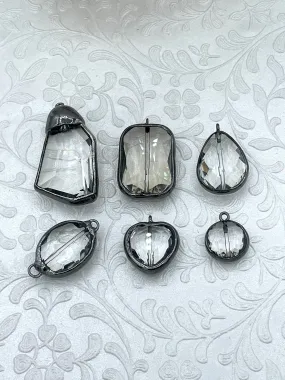 Crystal Gunmetal Soldered Pendants and charms. Connector Soldered Charm, 6 Styles of Charms and Pendants, Clear Crystal. Fast Shipping Art Lover