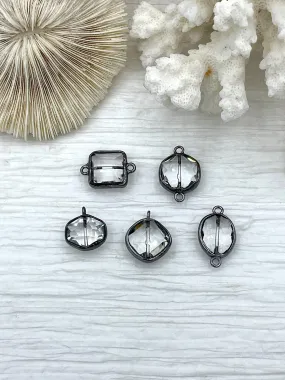 Rural Chic Occasion Gemmed Jewelry Crystal Gunmetal Soldered Pendants and charms. Connector Soldered Charm, Drop Soldered Charms and Pendants, 4 Styles. Fast Shipping