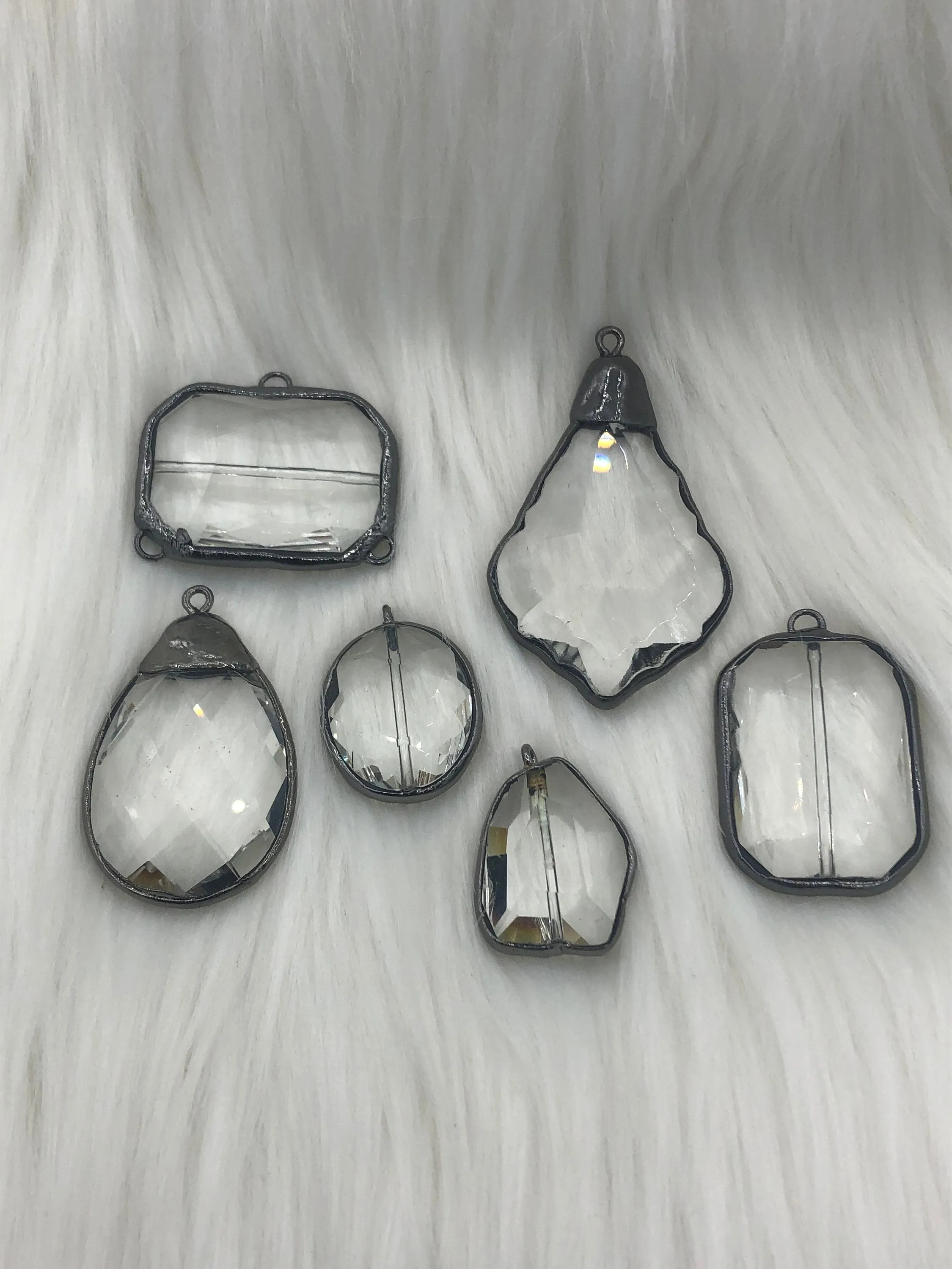 Elegant Teen Crystal Gunmetal Soldered Pendants and charms. Rectangle, Teardrop, Square, Round & Oval, Heart , 6 Styles to choose from. Fast Shipping