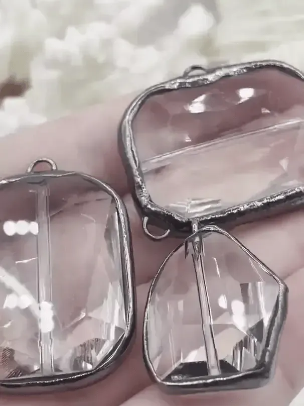 Autumn Night Romantic Date Crystal Gunmetal Soldered Pendants and charms. Rectangle, Teardrop, Square, Round & Oval, Heart , 6 Styles to choose from. Fast Shipping