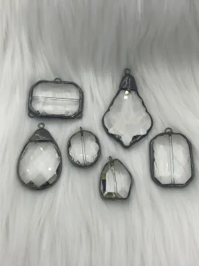 Elegant Teen Crystal Gunmetal Soldered Pendants and charms. Rectangle, Teardrop, Square, Round & Oval, Heart , 6 Styles to choose from. Fast Shipping