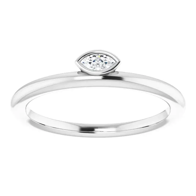 14K White .07 CT Diamond Asymmetrical Stackable Ring Balanced Simplicity Heavyweight Feel