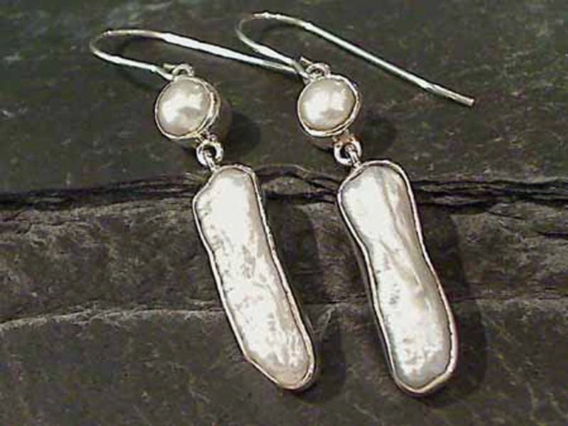 Daytime Adornment Glittering Aesthetic Biwa Pearl, Pearl, Sterling Silver Earrings