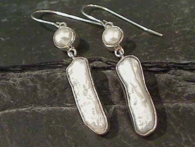Daytime Adornment Glittering Aesthetic Biwa Pearl, Pearl, Sterling Silver Earrings