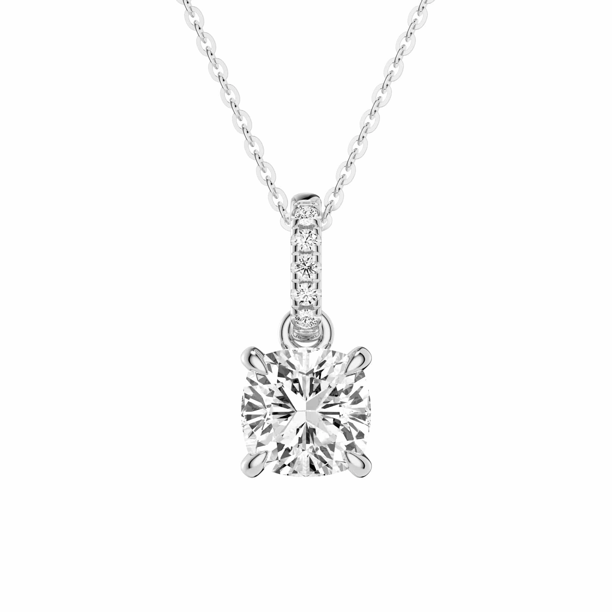 Luxury Jewelry Cushion Cut Moissanite Hidden Halo with Moissanite Bail Fashion Pendant Necklace
