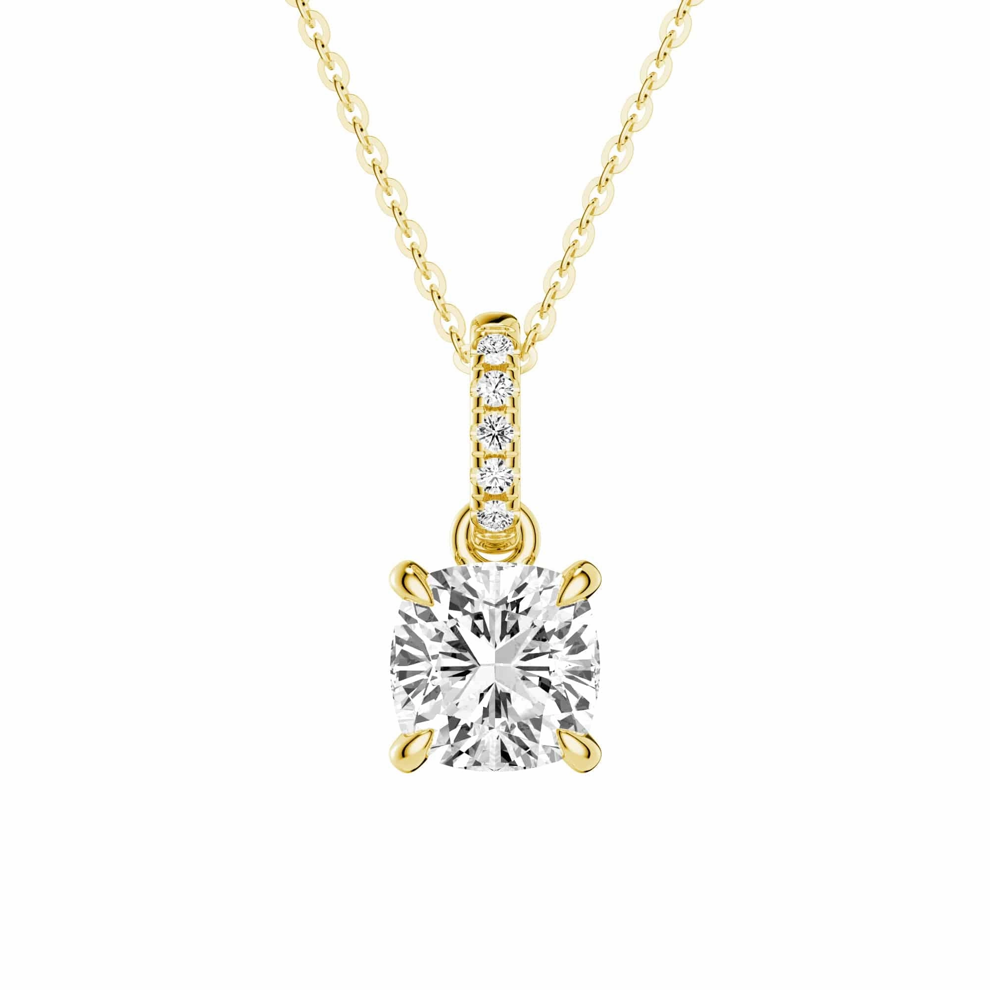 Cushion Cut Moissanite Hidden Halo with Moissanite Bail Fashion Pendant Necklace Opulent Edge
