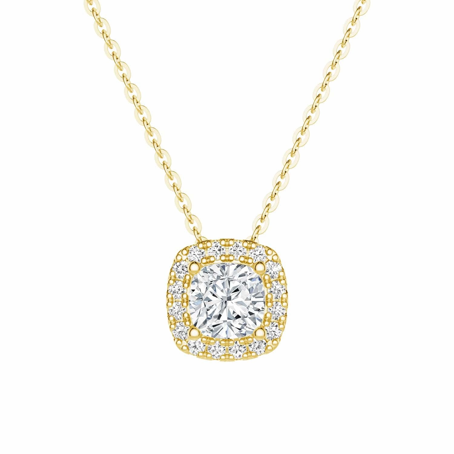 Polished Edge Cushion Cut Pav?? Moissanite Halo Pendant Necklace