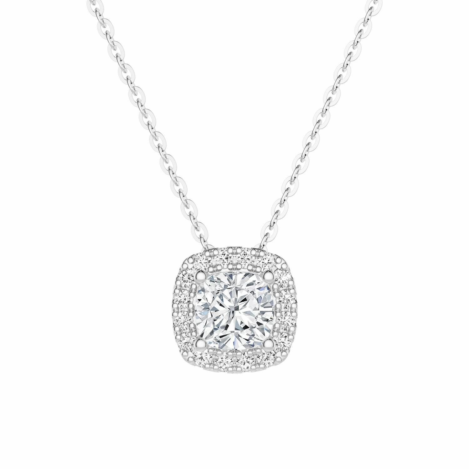 Cushion Cut Pav?? Moissanite Halo Pendant Necklace Sophisticated Appeal